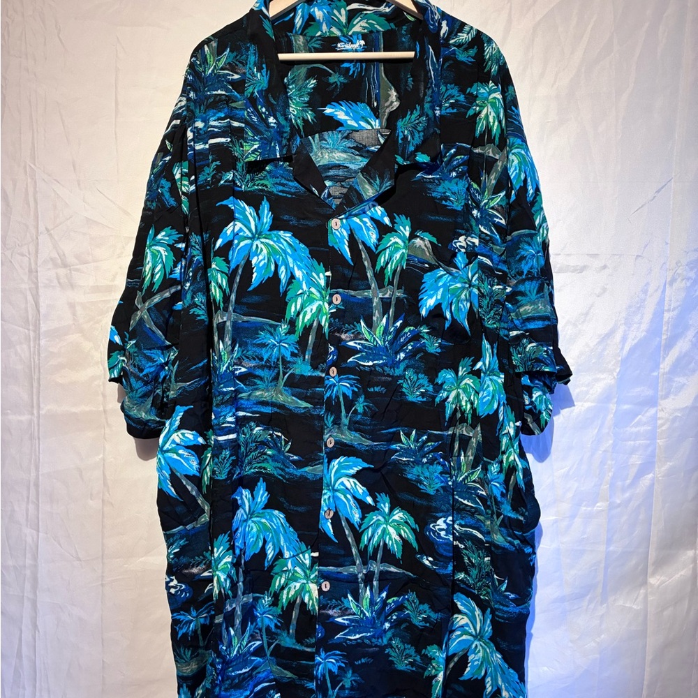 KS Island Tropical Blue and Green Men's Casual Button Down Shirt 8X